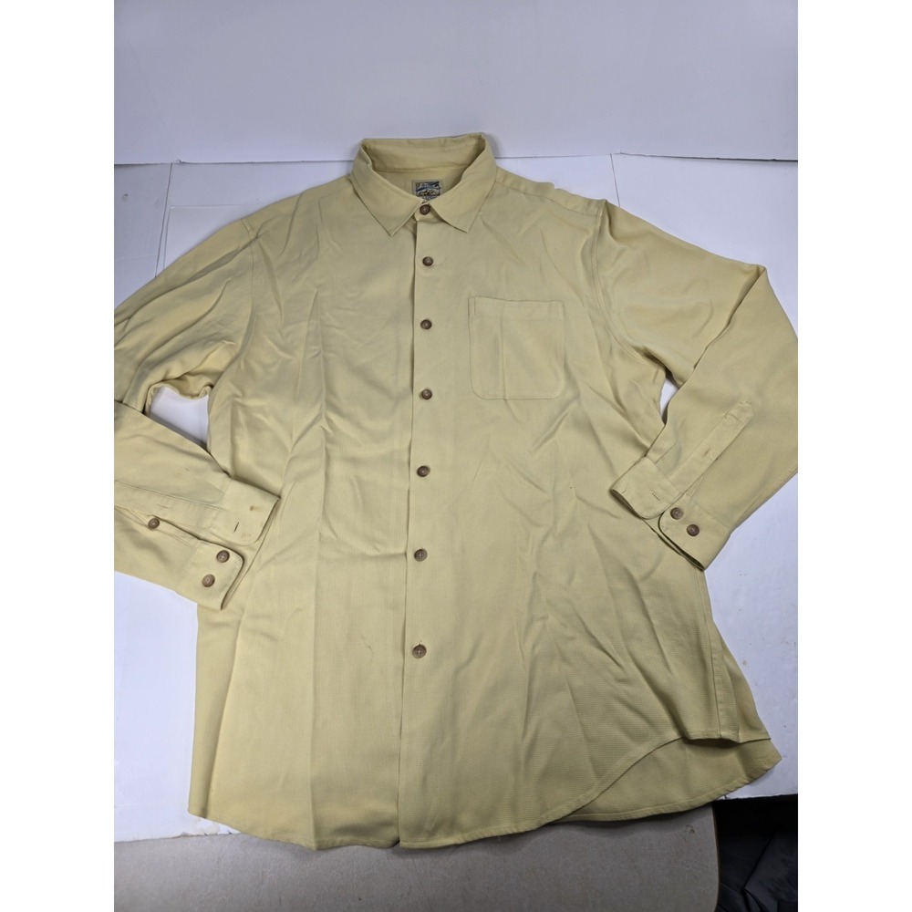 Travel Smith 100%‎ Silk Long Sleeve Button Up Hawaiian Pocket Shirt Men's Large